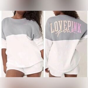 VS PINK VARSITY CREW SWEATSHIRT GRAY & WHITE COLOR BLOCK GRADIENT OMBRÉ HTF XS